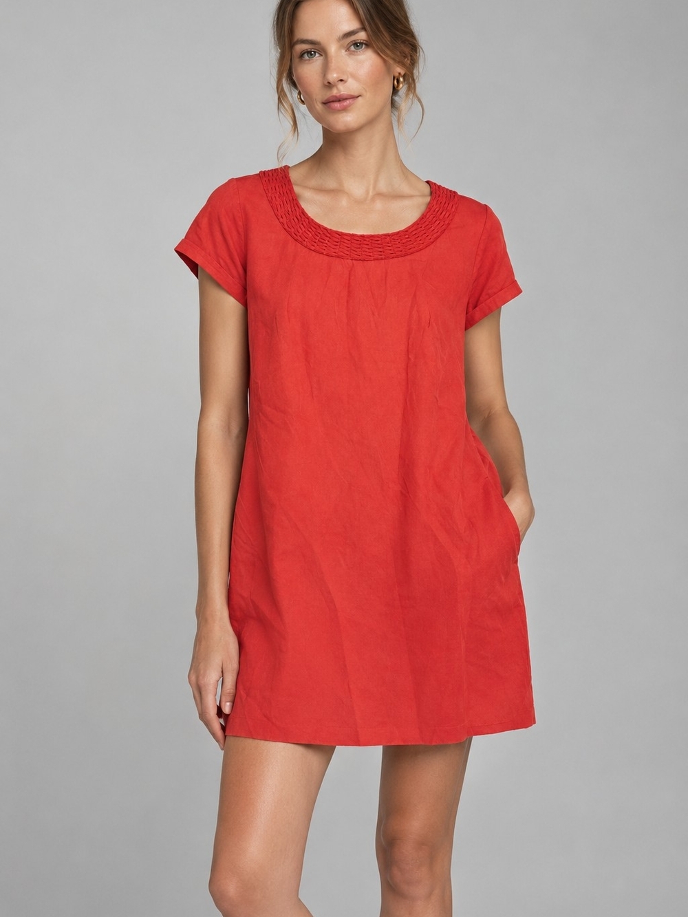 J.crew Silk blend Orange Shift Dress Short Sleeves Crewneck Resortwear Casual